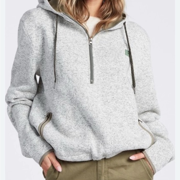 Billabong Gray oversized Hooded Sweatshirt with Quarter-Zip. - Picture 1 of 6